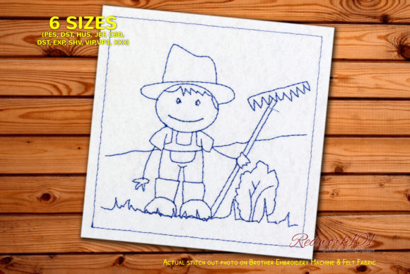 Review: Farmer Boy Holding Rake in Field Redwork